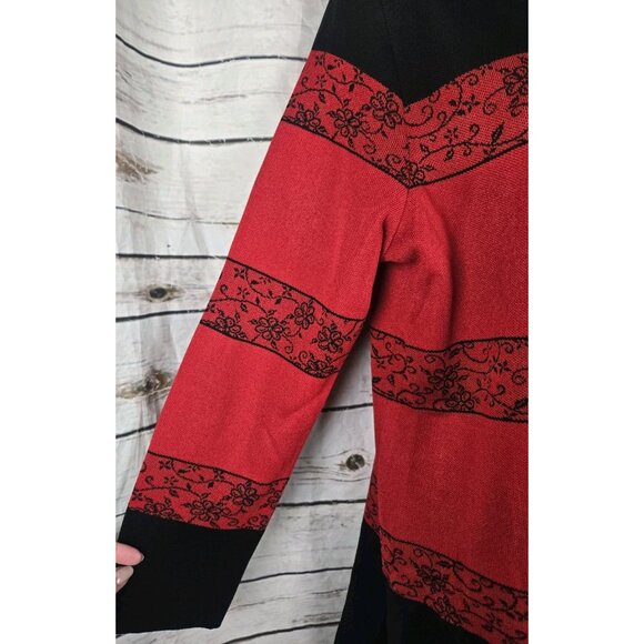 Exclusively Misook Red Floral Jacket Cardigan L Womens Open Long Sleeves - Picture 4 of 6